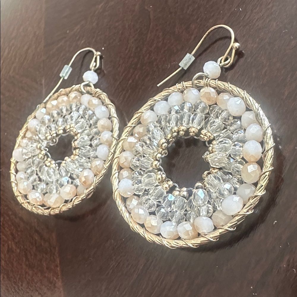 Handmade Bohemian-style Beaded Hoop Dangle Earrings